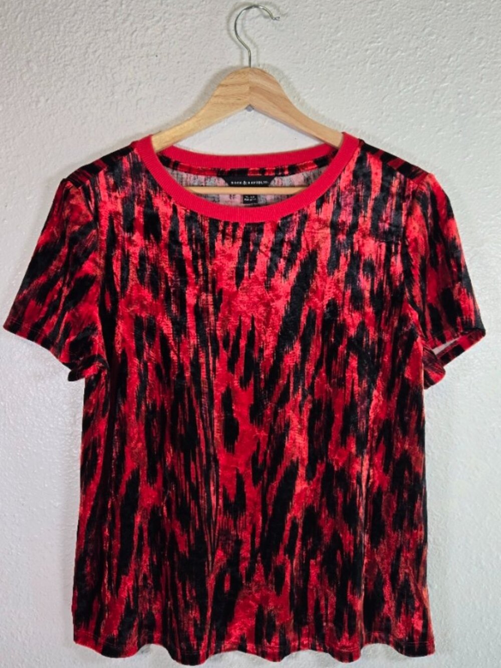 Rock & Republic Red and Black Abstract Leopard Print Tee